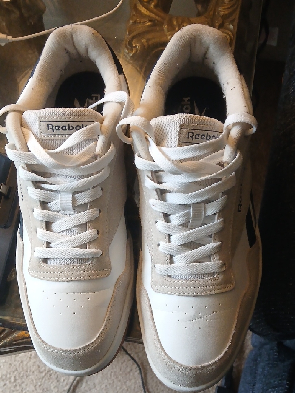 Reebok White and Beige Classic Low-Top Sneakers